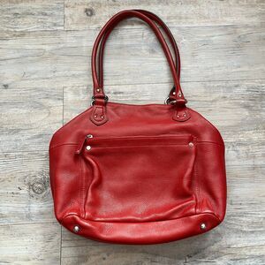 Tignanello Shoulder Bag Red Pebbled Leather Y2K Soho Hobo Bag Purse Luxury Vtg